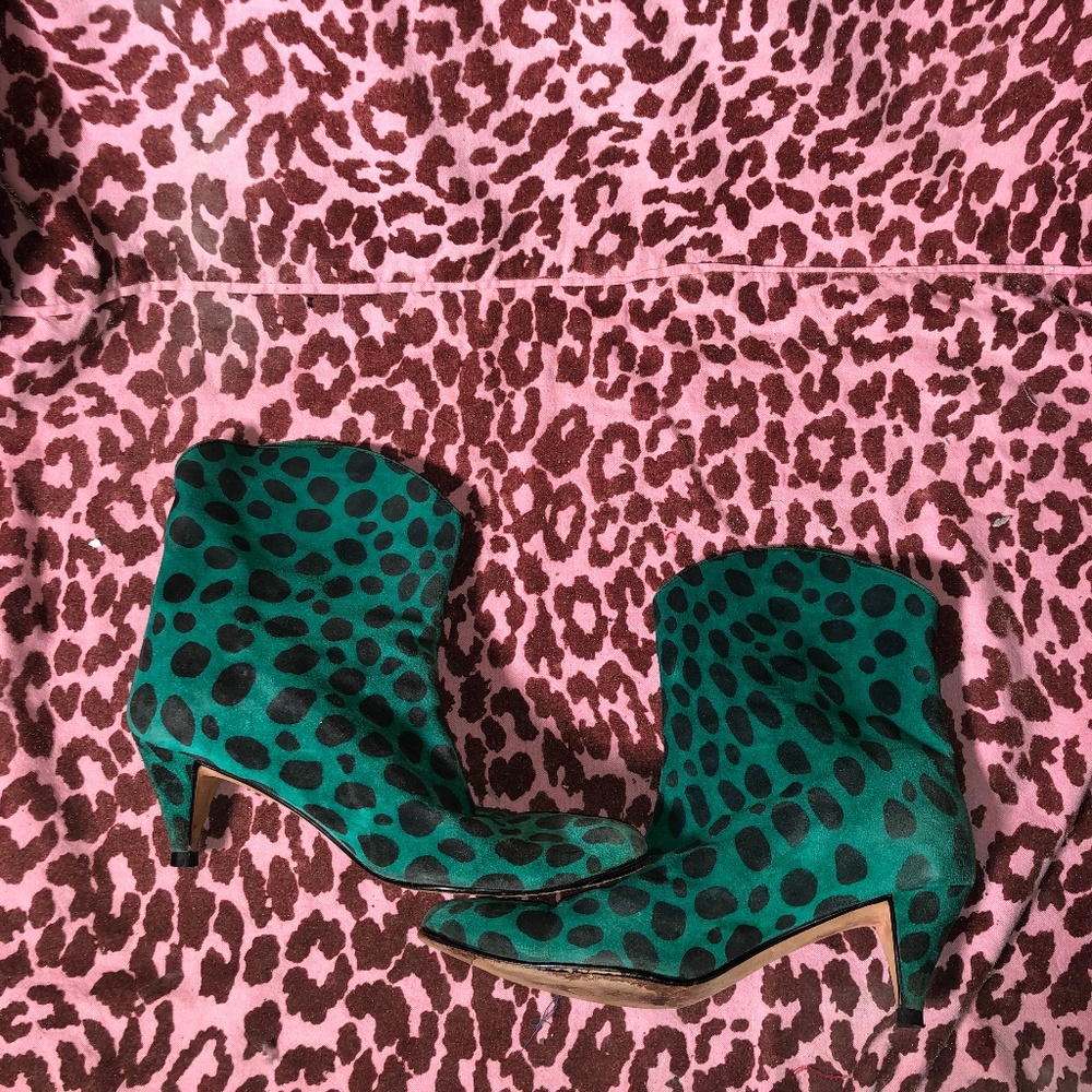Green Leopard Kitten Heel Boots